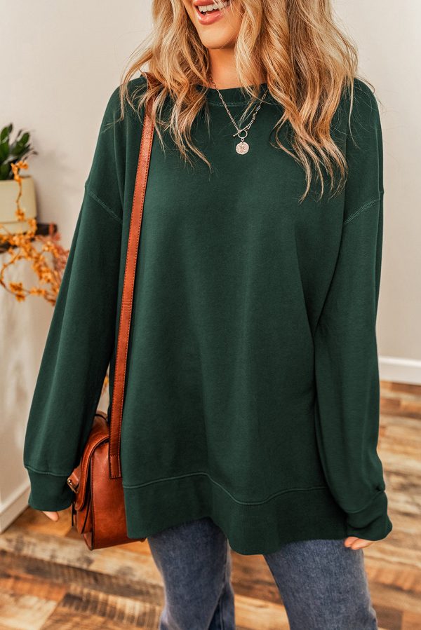 Duffel Green Oversized Drop Shoulder Split Hem Sweatshirt Hot on Sale