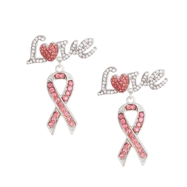 Silver Love Heart Ribbon Earrings Online now