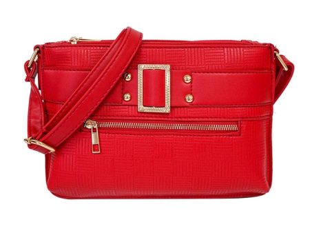 Red Leather Buckle Crossbody Fashion