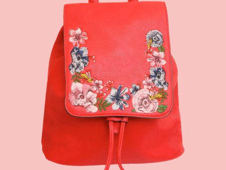 Amara Red Embroidered Flower Backpack Sale