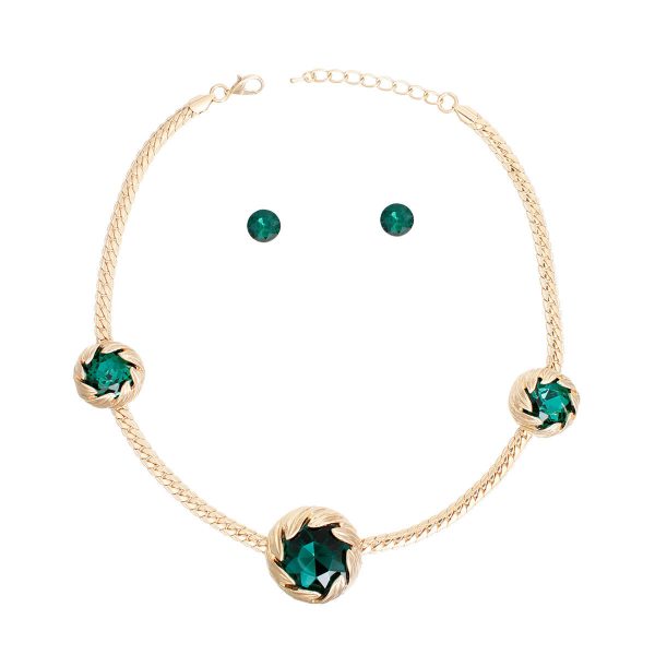 Necklace Green Crystal Double Cut Chain for Women For Sale