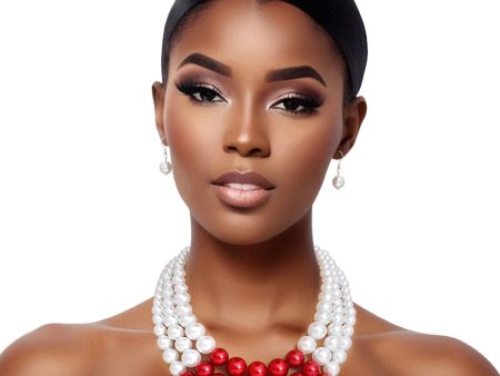 Pearl DST Necklace White Red 3 Layer Set Online Sale