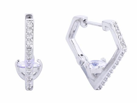 14K White Gold CZ Diamond Huggie Hoops For Discount