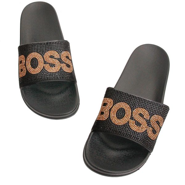 Size 10 BOSS Black Slides Fashion