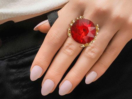 Red Crystal Gold Branch Ring For Cheap