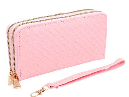 Zipper Wallet Pink Woven Wristlet for Women For Discount