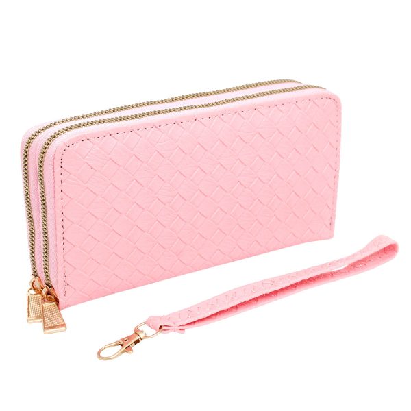 Zipper Wallet Pink Woven Wristlet for Women For Discount