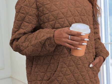 Coffee Solid Color Quilted Kangaroo Pocket Hoodie Hot on Sale