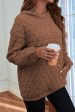 Coffee Solid Color Quilted Kangaroo Pocket Hoodie Hot on Sale