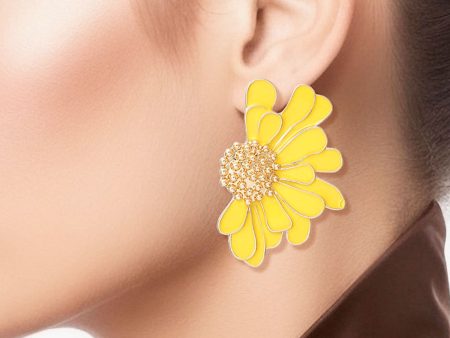 Studs Yellow Half Daisy Flower Earrings for Women For Cheap