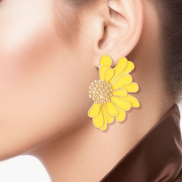 Studs Yellow Half Daisy Flower Earrings for Women For Cheap