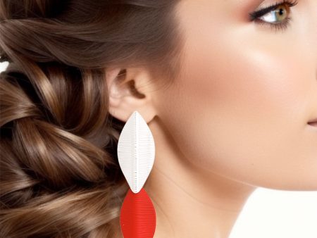 Drop Red Silver Leaf Medium Earrings for Women For Discount