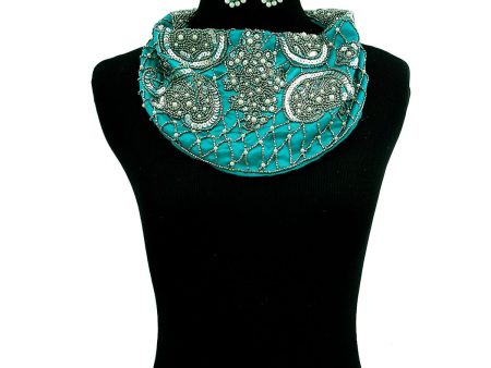 Handmade Teal Satin Scarf Necklace Set Online