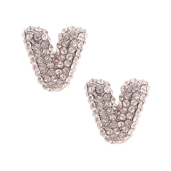 V Rhinestone Silver Studs on Sale