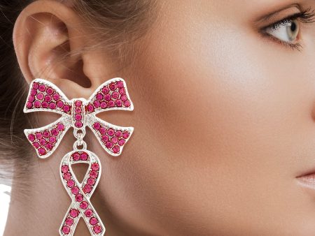 Double Pink Ribbon Silver Earrings Online