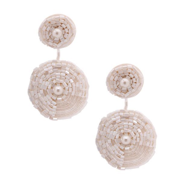 Cream Embroidered Bead Earrings Online Sale