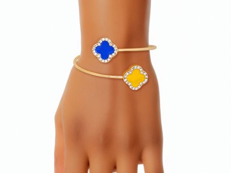 SGRHO Sorority Blue Gold Stone Clover Open Bangle on Sale