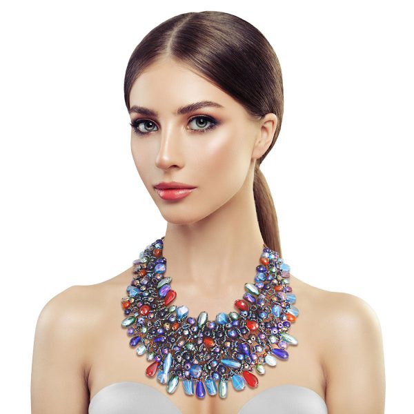 Blue Bead and Copper Bib Necklace Online Sale