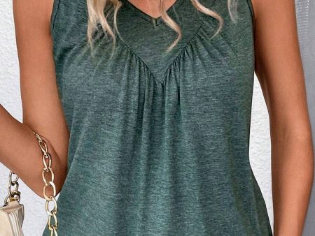 Mist Green V Neck Ruched Tank Top Online Sale