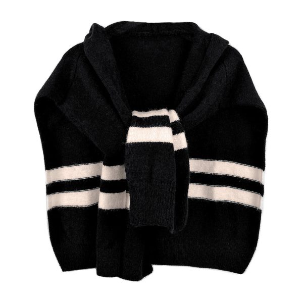 Black Hooded Stripe Knit Kimono Online Hot Sale