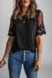 Black Floral Lace Sleeve Patchwork Top For Discount