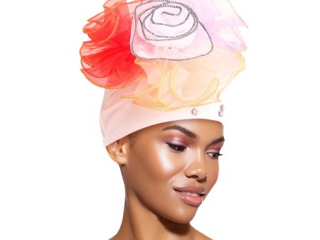 White Pleated Ruffle Rhinestone Turban Sale