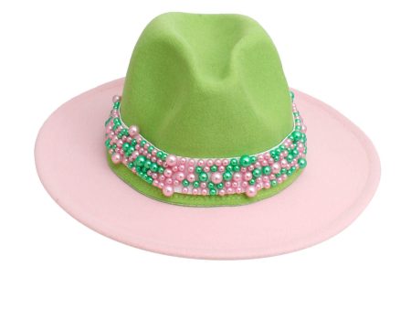 AKA Sorority Pink Green Top Fedora Pearl Hat Women Online Sale