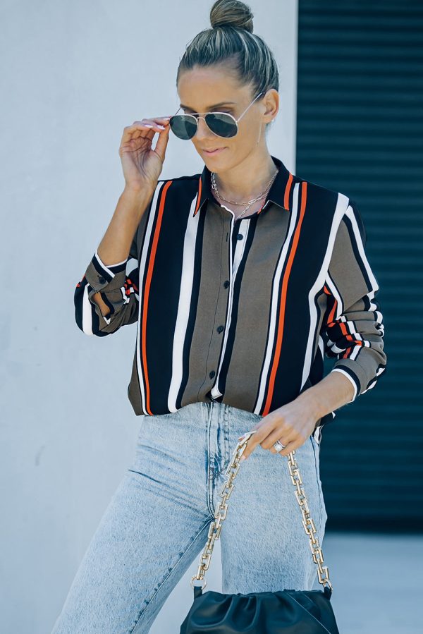 Black Brown Striped Modern Women Shirt Sale