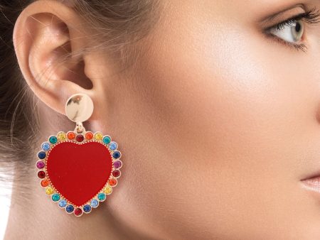 Red Heart and Rhinestone Earrings Sale