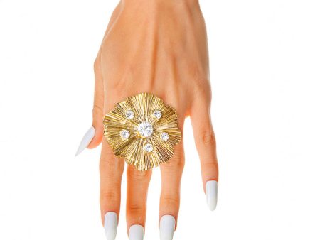 Gold Pleated Wavy Stone Ring For Cheap