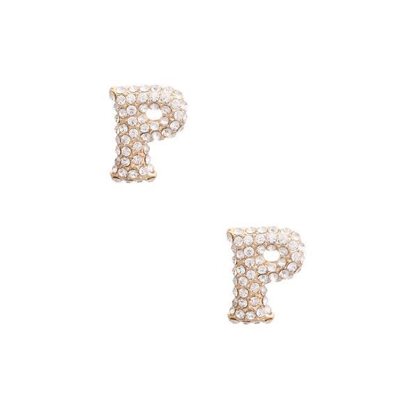 P Initial Rhinestone Studs Discount