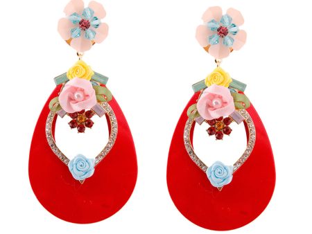 Pink Teardrop Earrings - Rhinestone & Flower Fashion