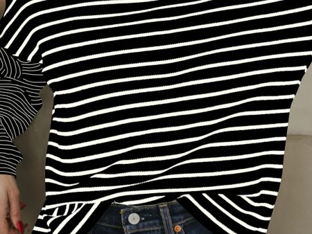 Black Stripe Patchwork Loose Long Sleeve Tee Fashion