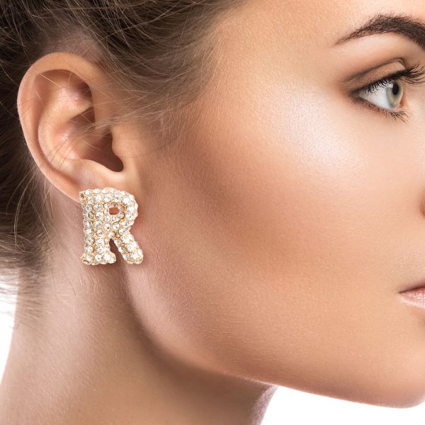 R Initial Rhinestone Studs For Cheap