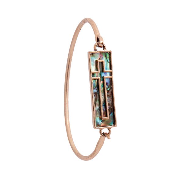 Abalone Cross Burnished Gold Bangle Online