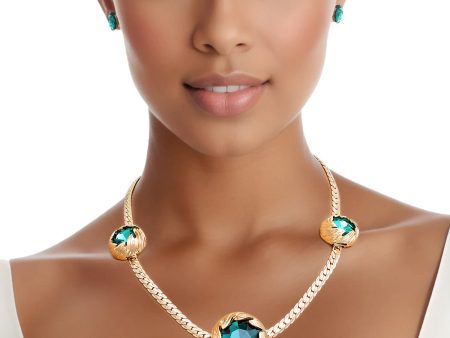 Necklace Green Crystal Double Cut Chain for Women For Sale