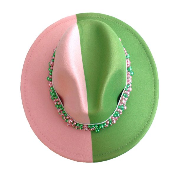 AKA Sorority Pink Green Fedora Pearl Hat for Women Online Sale