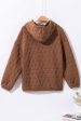 Coffee Solid Color Quilted Kangaroo Pocket Hoodie Hot on Sale