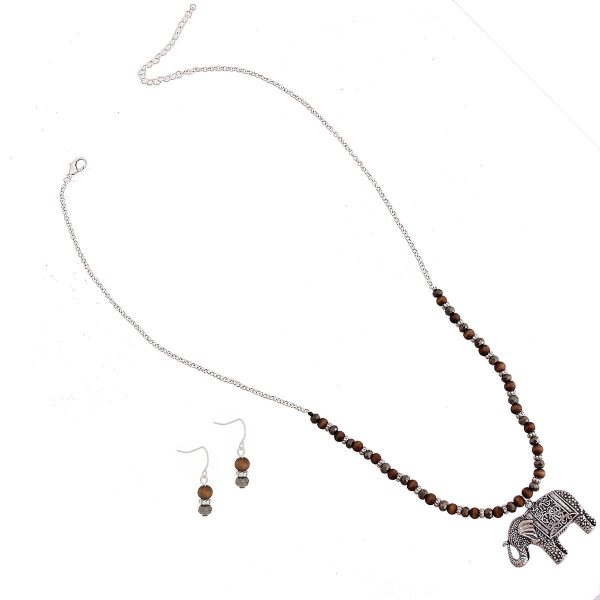 Brown Burnished Silver and Bead Elephant Necklace Online