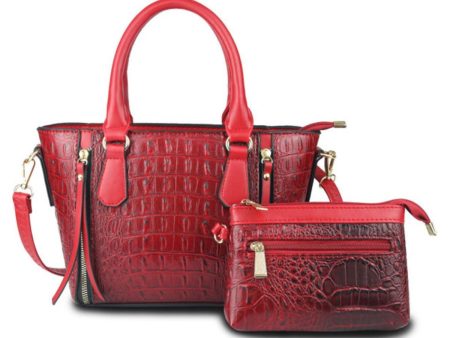 Red Croc Tote Pouch Set Fashion