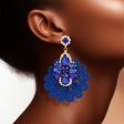 Royal Blue Fabric Lace Crystal Earrings For Sale