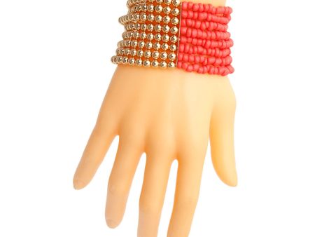 Coral and Gold Seed Bead Bracelet Hot on Sale