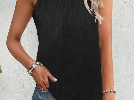 Black Textured Bowknot One Shoulder Tank Top Online Sale