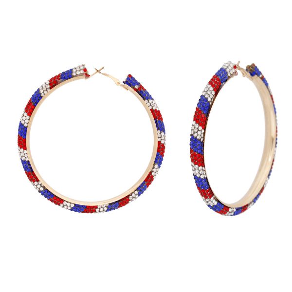 Hoop Red White Blue Tube Rhinestone 3  Earrings Hot on Sale