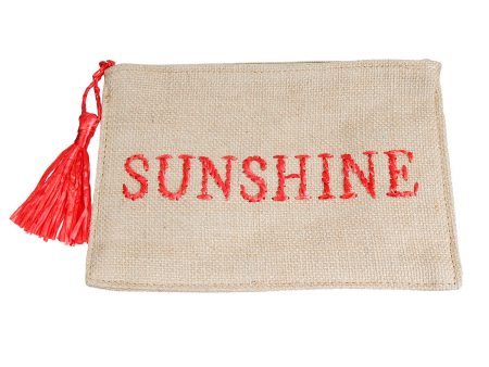 Burlap Clutch with Red Raffia SUNSHINE Stitching Sale