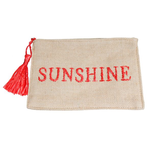 Burlap Clutch with Red Raffia SUNSHINE Stitching Sale