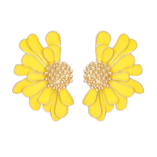 Studs Yellow Half Daisy Flower Earrings for Women For Cheap