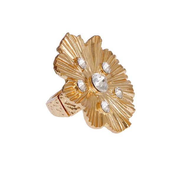 Gold Pleated Wavy Stone Ring For Cheap