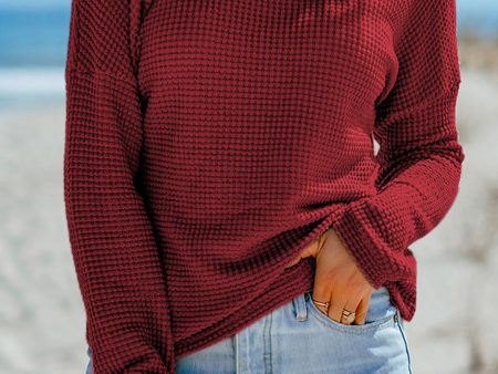 Fiery Red Waffle Knit Drop Shoulder Long Sleeve Top Online