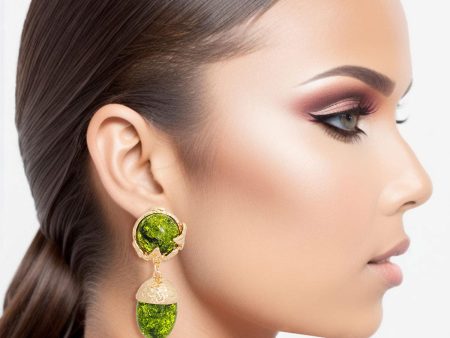 Drop Green Gold Medium Statement Earring for Women Hot on Sale